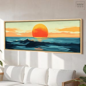 Abstract Sunset Panoramic Framed Canvas: Minimalist Boho Wall Art