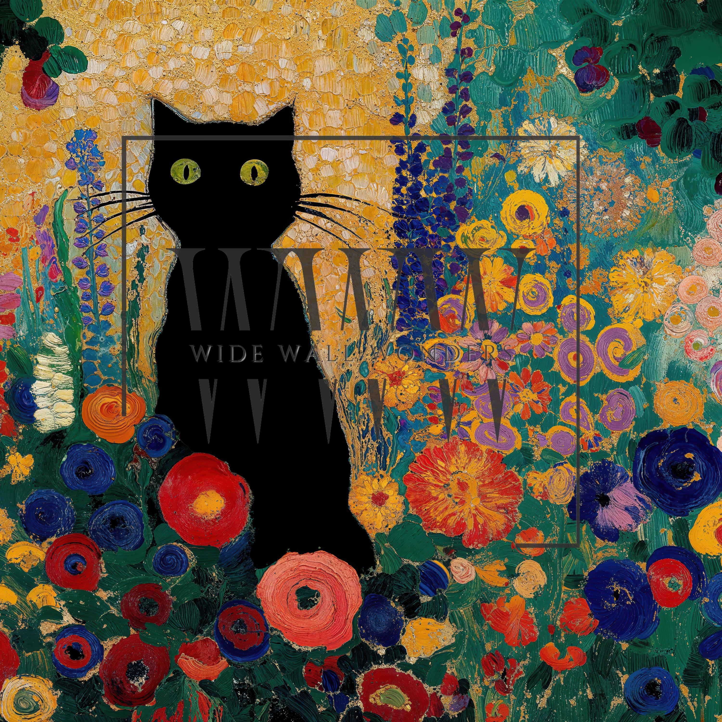 Black Cat Floral Large Canvas Wall Art: Whimsical Botanical Home Decor ...