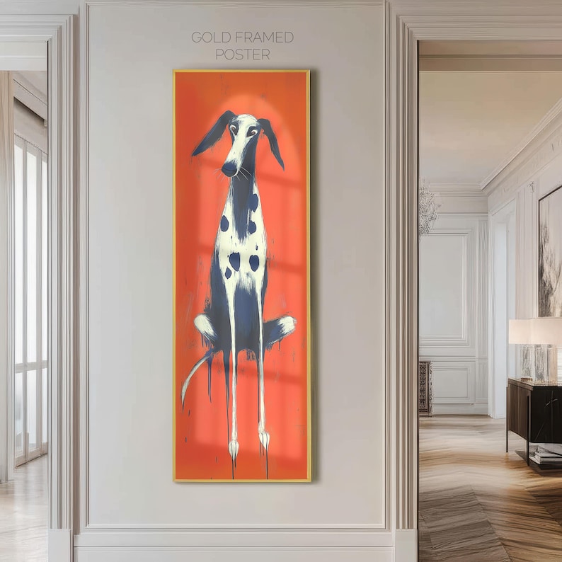 Greyhound Art Print: Red Abstract Dog Portrait, Framed Gallery Canvas image 2