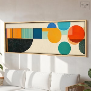 Bauhaus Geometric Wall Art: Mid Century Modern Framed Canvas
