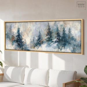 Inramad canvastavla med vinterskog, panoramautsikt över extra stort naturkonstverk