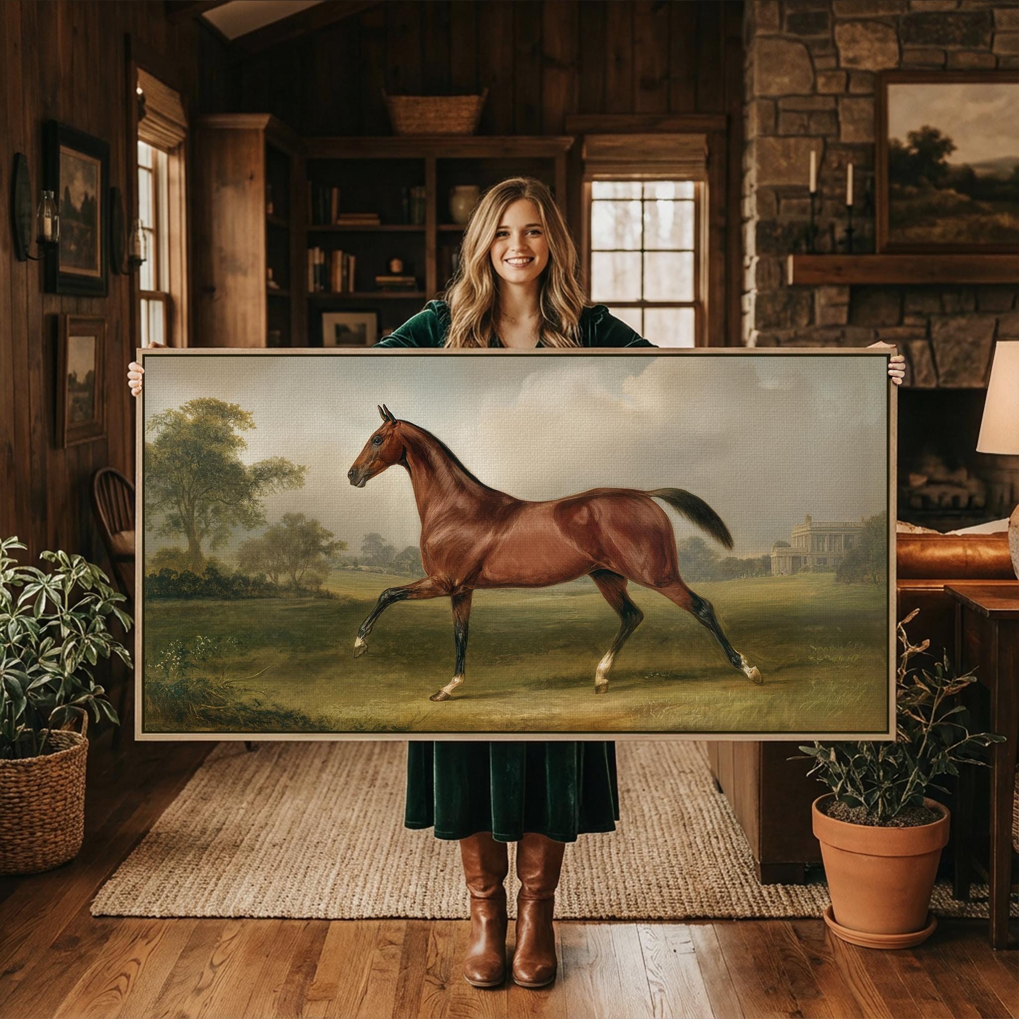 額装品/The Horse/トゥイヤ リンドストローム/ポスター/インテリア Vintage Brown Horse Wall Art Large Canvas, Oversized Classic