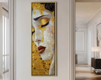 Golden Tears Abstract Klimt-Inspired Woman Portrait Wall Art Print