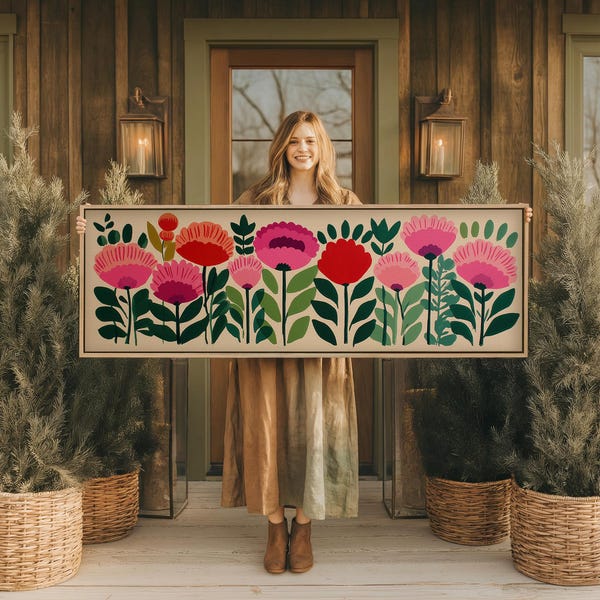 Framed Floral Canvas Print: Retro Botanical Wall Art for Living Room
