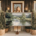Large Framed River Landscape Canvas Print: Rustic Farmhouse Wall Art product logo
