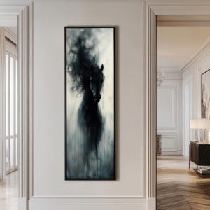 Black Horse Long Narrow Canvas Print: Rustic Equine Wall Art