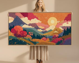 Large Vibrant Abstract Landscape Modern Print Above Bed Decor