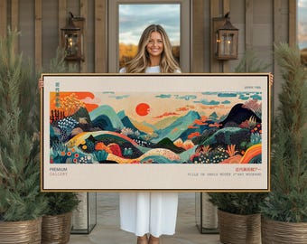 Japanese Modern Gallery Framed Large Wall Art, Yayoi Kusama Inspired Mid Century Exhibition Japandi Print, Living Room Decor
