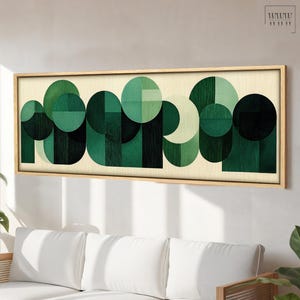Retro Bauhaus Abstrakt Print: Grün Beige Horizontale Kunst, gerahmte Leinwand oder Poster