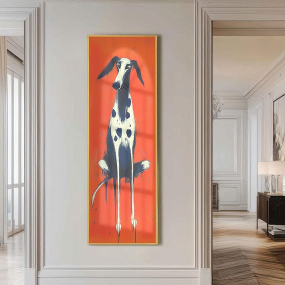 Greyhound Art Print: Red Abstract Dog Portrait, Framed Gallery Canvas