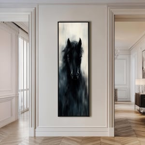 Black Horse Canvas Long Narrow Wall Art: Gothic Equine Print, Rustic Home Decor