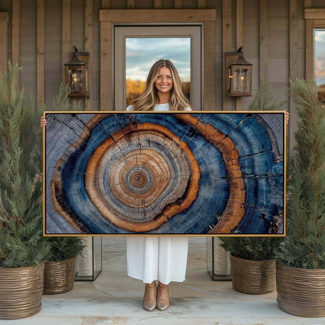 Tree Ring Colorfull Large Colorful Tree Rings Framed Canvas Print - Elegant Natural ...