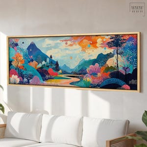 Colorful Abstract Landscape Print: Panoramic Framed Wall Art