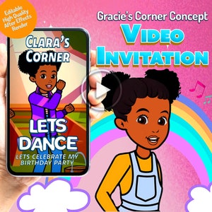 Gracies Corner Birthday Invitation Video, Gracie's Dance Party Invite, Gracie Corner Personalised Birthday Evite, Digital Download