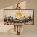 Vintage Wildflower Meadow Sun Wide Wall Art, Large Panoramic Framed Canvas, Boho Mountain Landscape product logo