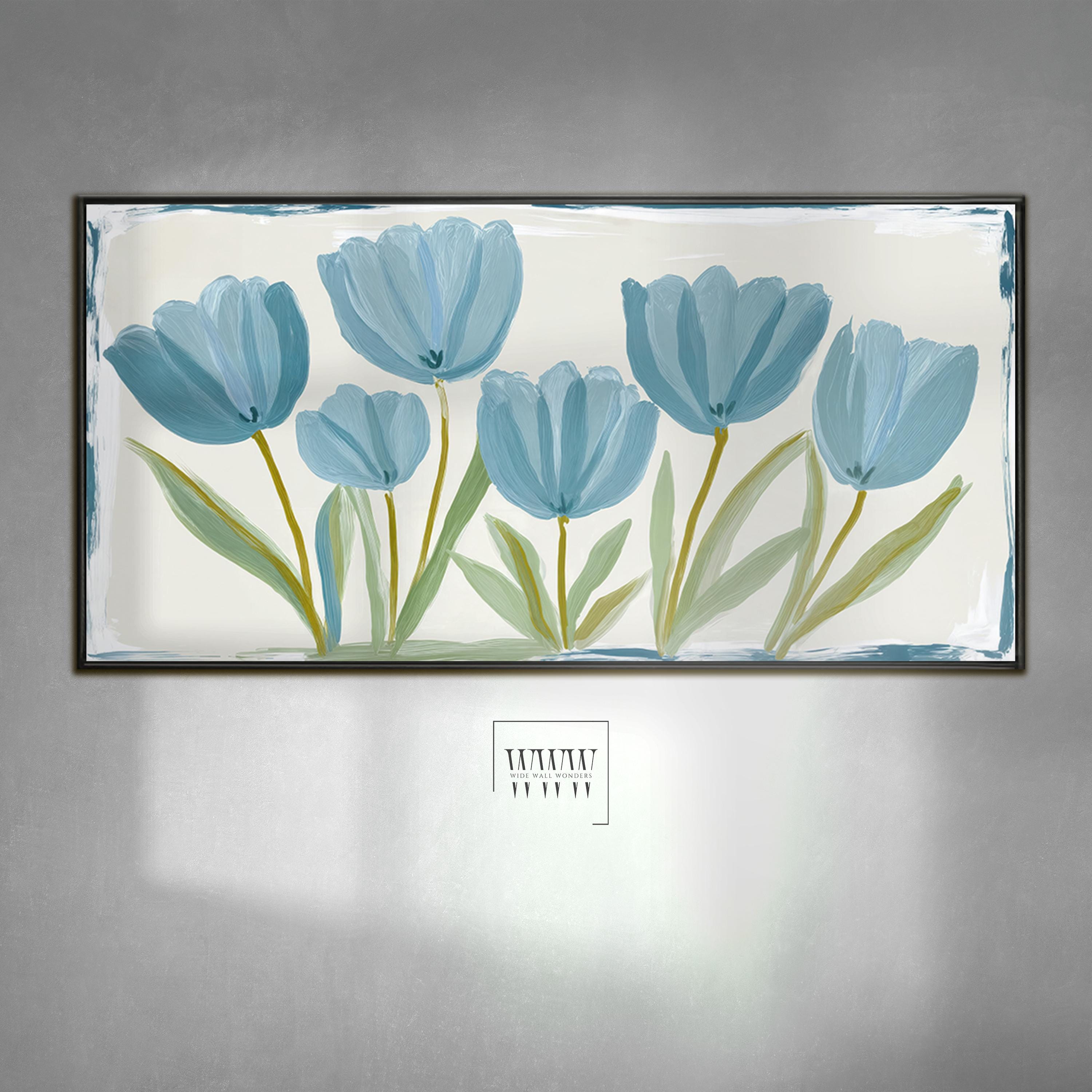 Blue Tulip Floral Botanical Large Wall Art Print: Minimalist Modern ...