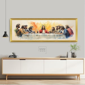 The Last Supper Art: Jesus Dinner Panoramic Framed Print