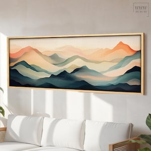 Impresión horizontal de gran tamaño con montañas abstractas, lienzo, póster, arte de pared minimalista con motivos pastel, obra de arte moderna para sala de estar, decoración sobre la cama