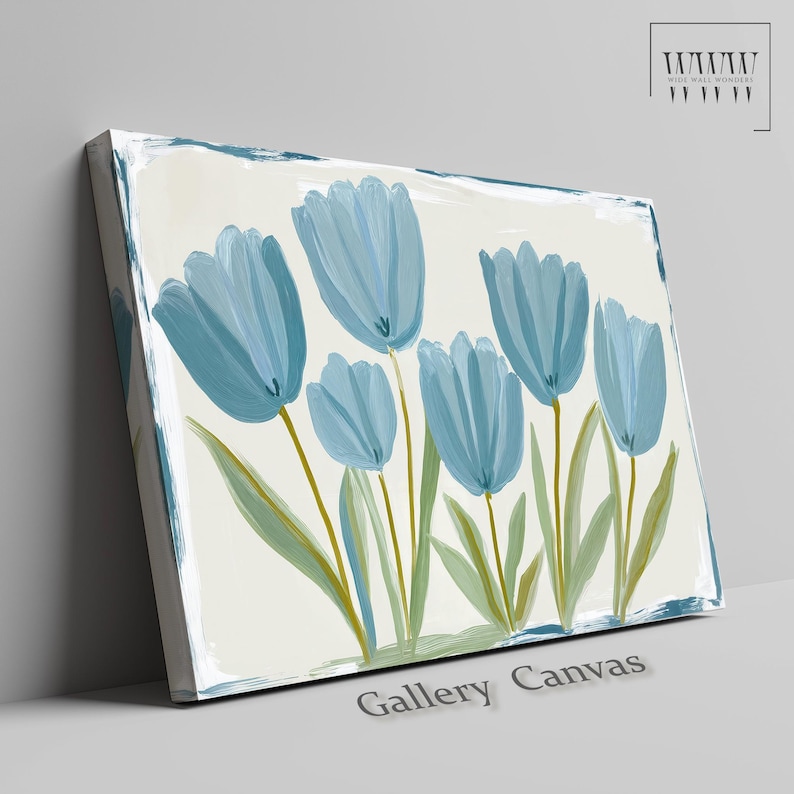 Blue Tulip Floral Botanical Large Wall Art Print: Minimalist Modern ...
