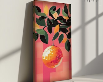 Retro Disco Ball Print: Orange & Pink Girly Bar Cart Art