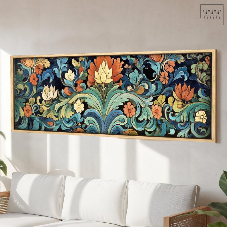 William Morris Inspired Floral Panoramic Print: Framed Botanical ...