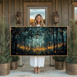 Luciérnaga Bosque Oscuro Arte de Pared Grande: Póster o Lienzo con Paisaje Místico de Bosque