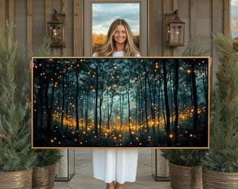 Firefly Dark Forest Large Wall Art: Mystical Woodland Landscape Poster or Canvas