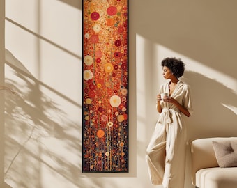 Gustav Klimt Inspired Floral Long Narrow Wall Art: Tall Thin Vertical Abstract Print
