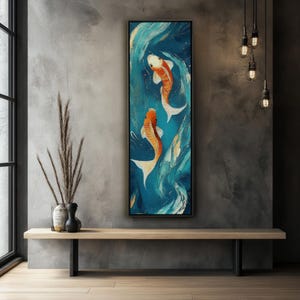 Orange Koi Fish Framed Canvas Art: Retro Japanese Zen Style