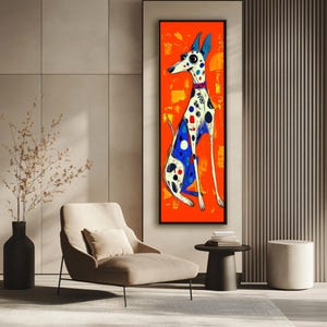 Arte murale lunga e stretta raffigurante un levriero, decorazione per la casa minimalista verticale di grandi dimensioni, stampa alla moda di alta qualità, poster incorniciato o tela
