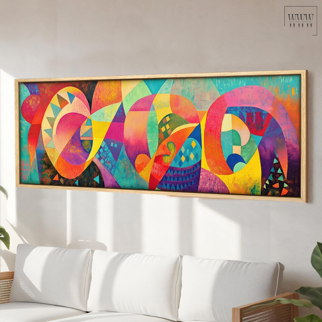 Large Modern Abstract Geometric Wall Art: Framed Panoramic Canvas Print ...