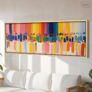 Moderne Bunte Abstrakte Malerei, Pinselstriche Giclée Druck, Große Horizontale Wandkunst, Mehrfarbiges Kunstwerk, Galerie oder gerahmte Leinwand