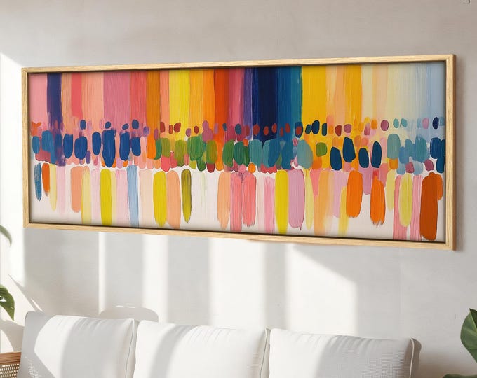 Modern Colorful Abstract Painting Print, Brush Strokes Giclée, Large Horizontal Wall Art, Multicolored Artwork, Gallery or Framed Canvas