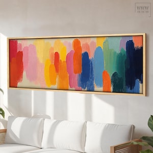 Abstract Rainbow Brushstroke Canvas Art: Modern Framed Wall Decor