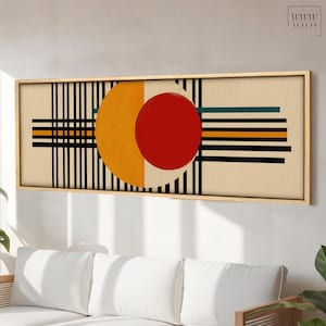 Toile encadrée Bauhaus : cercles et lignes géométriques rétro, style Mid-Century moderne