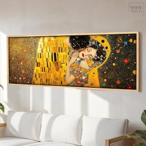 The Kiss Klimt Print: Art Nouveau Panoramic Framed Poster