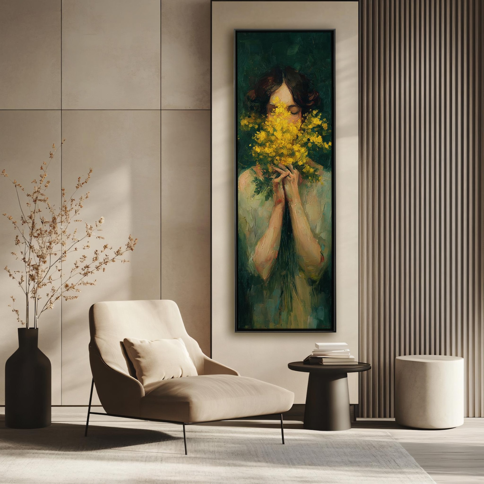Emerald Green Woman Portrait Framed Canvas Print: Abstract Floral ...