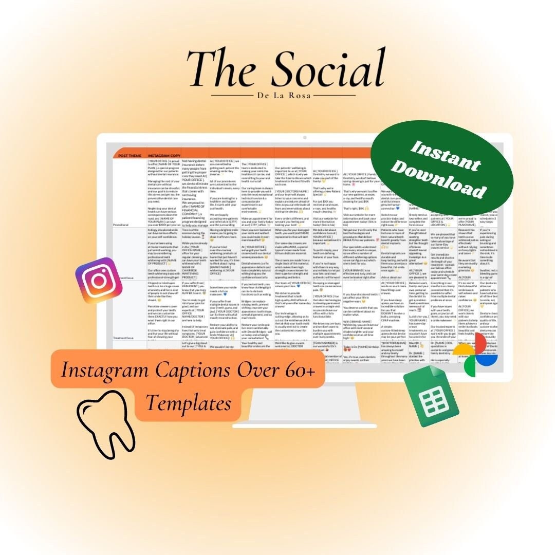 60 Dental Instagram Captions Templates Dental Assistant Social Etsy