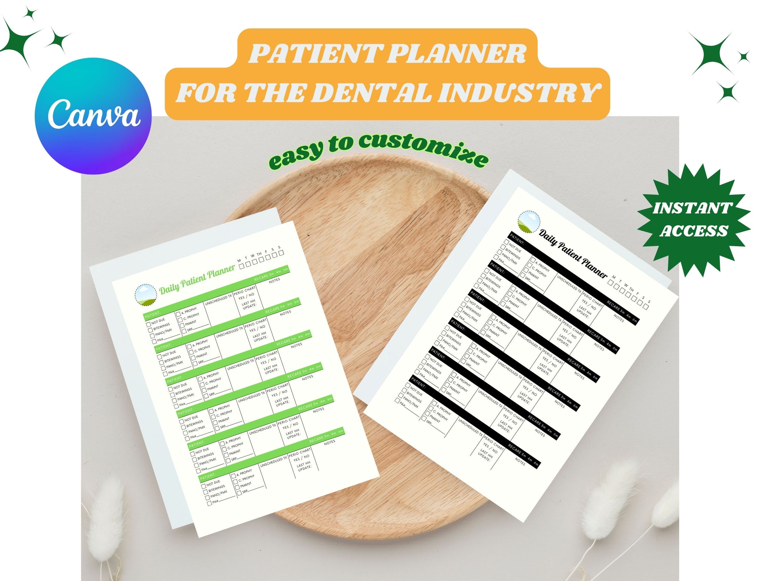 Dental Patient Daily Planner Template Dental Hygienist Daily Chart