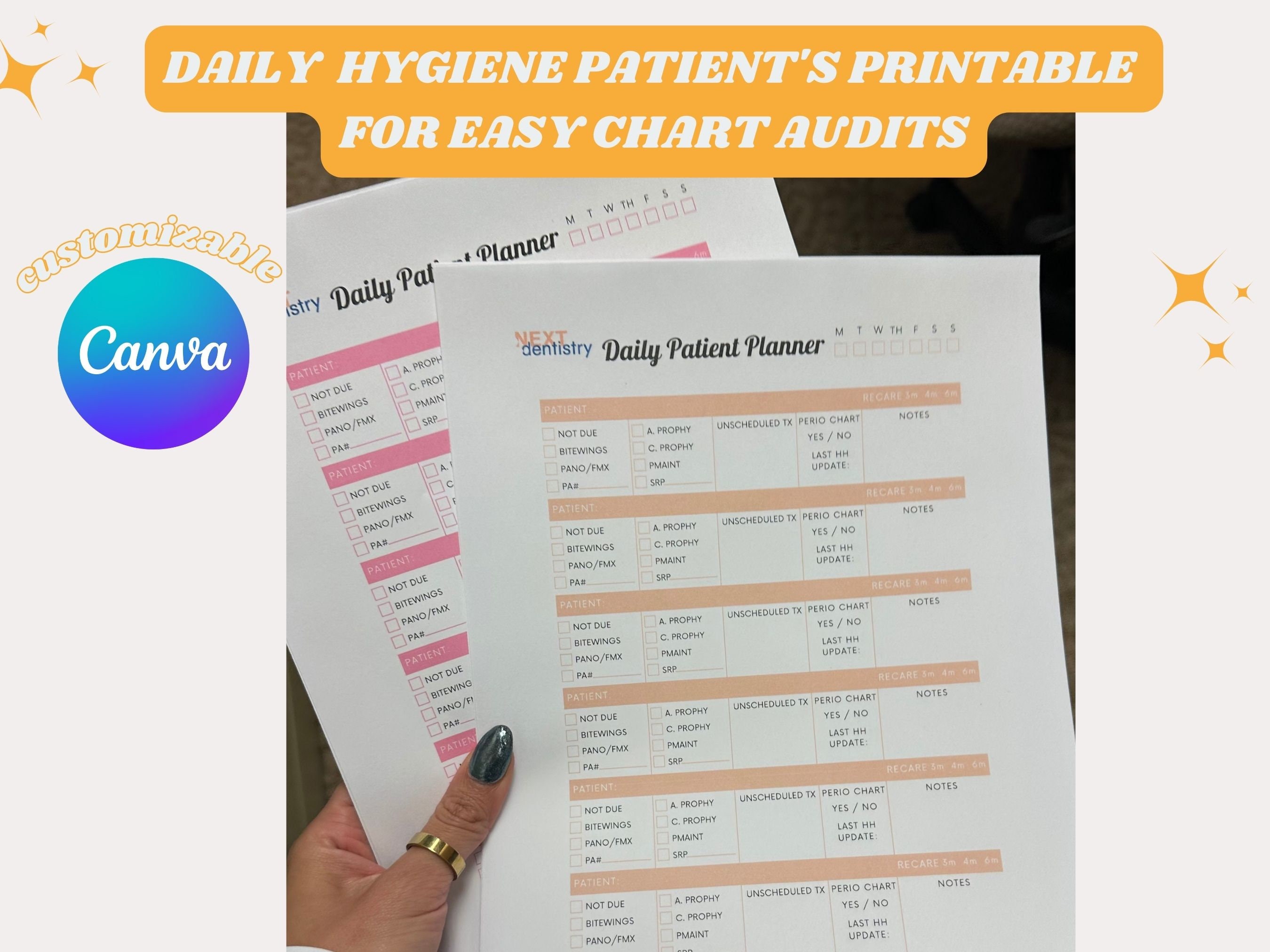 Dental Patient Daily Planner Template Dental Hygienist Daily Chart