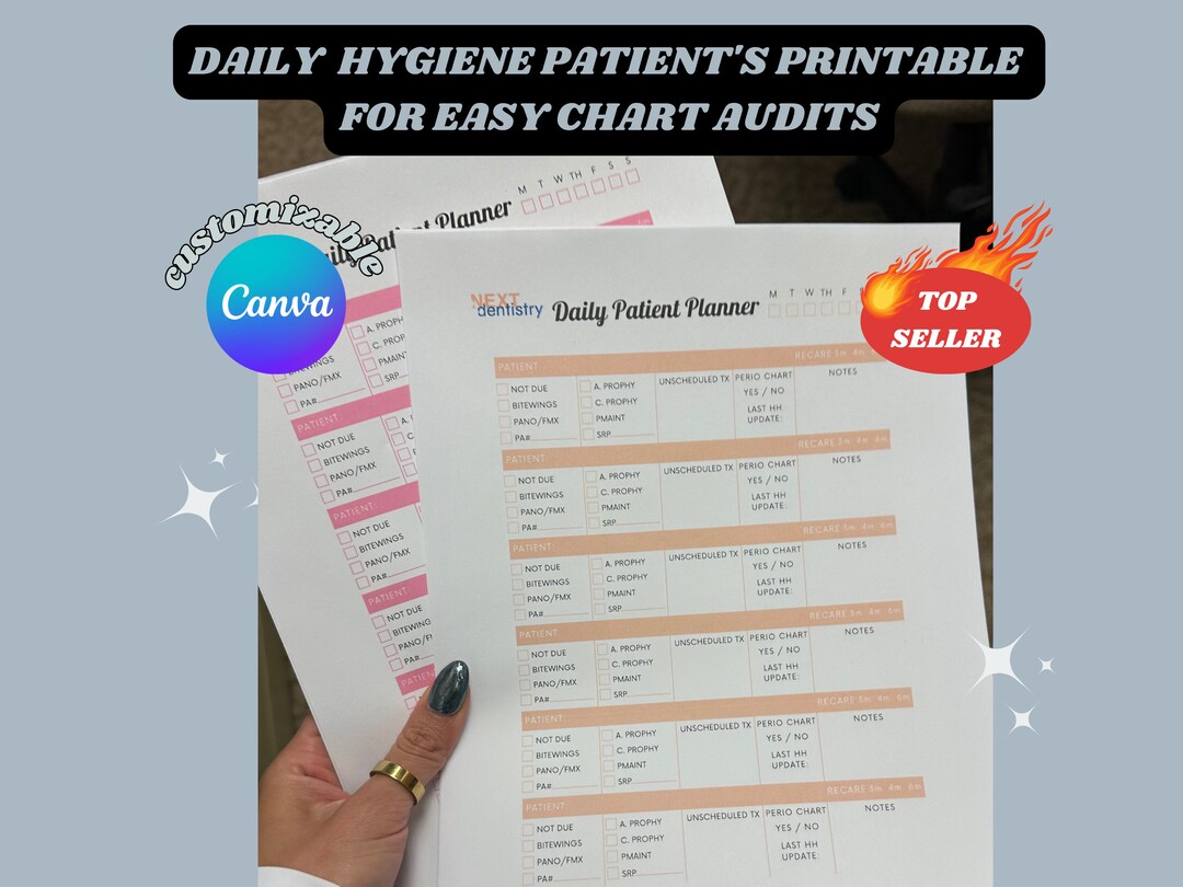 Dental Patient Daily Planner Template Dental Hygienist Daily Chart