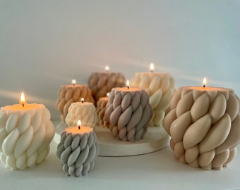 Large candle, special shape candle, rapeseed wax candle gift girlfriend, beige braid candle, decorative candle