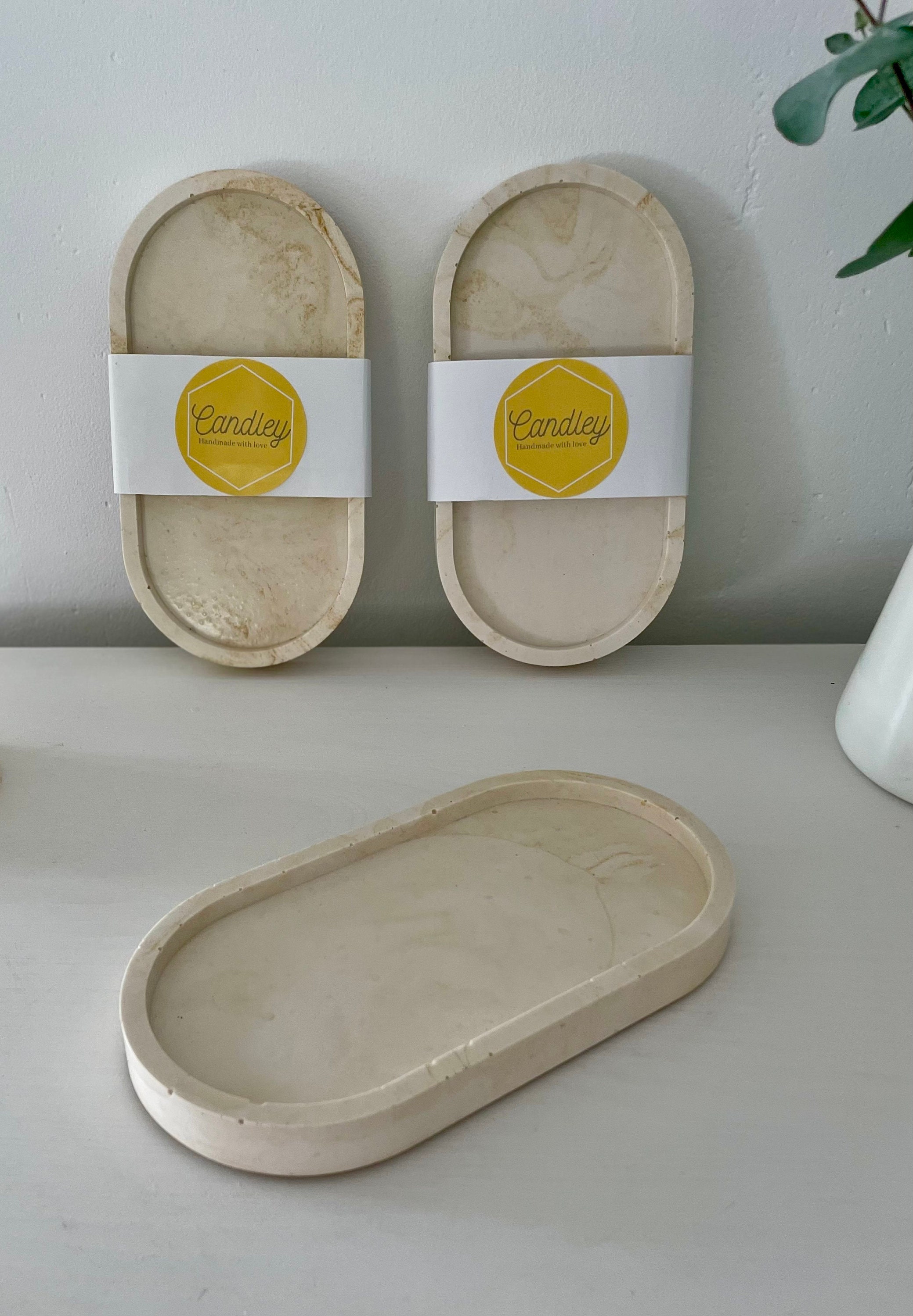 Marmor Tablett Oval Mit Bein - 30x13x3,8cm Für Badezimmer & Küche