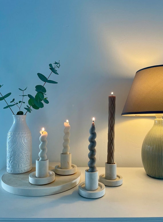 Kerzenhalter Marmor Kerzenhalter Beton Optik, Jesomonite Kerzenhalter beige Muttertag Geschenk Kerzenständer grau Kerzenhalter Stabkerze