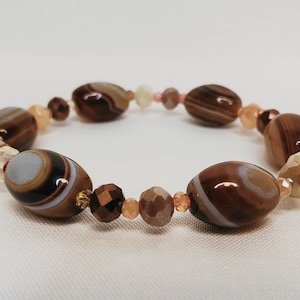 Botswana Agates Persia Sardonyx onyx Coffe stripe Natural stone Beaded Bracelet. Made to Order.