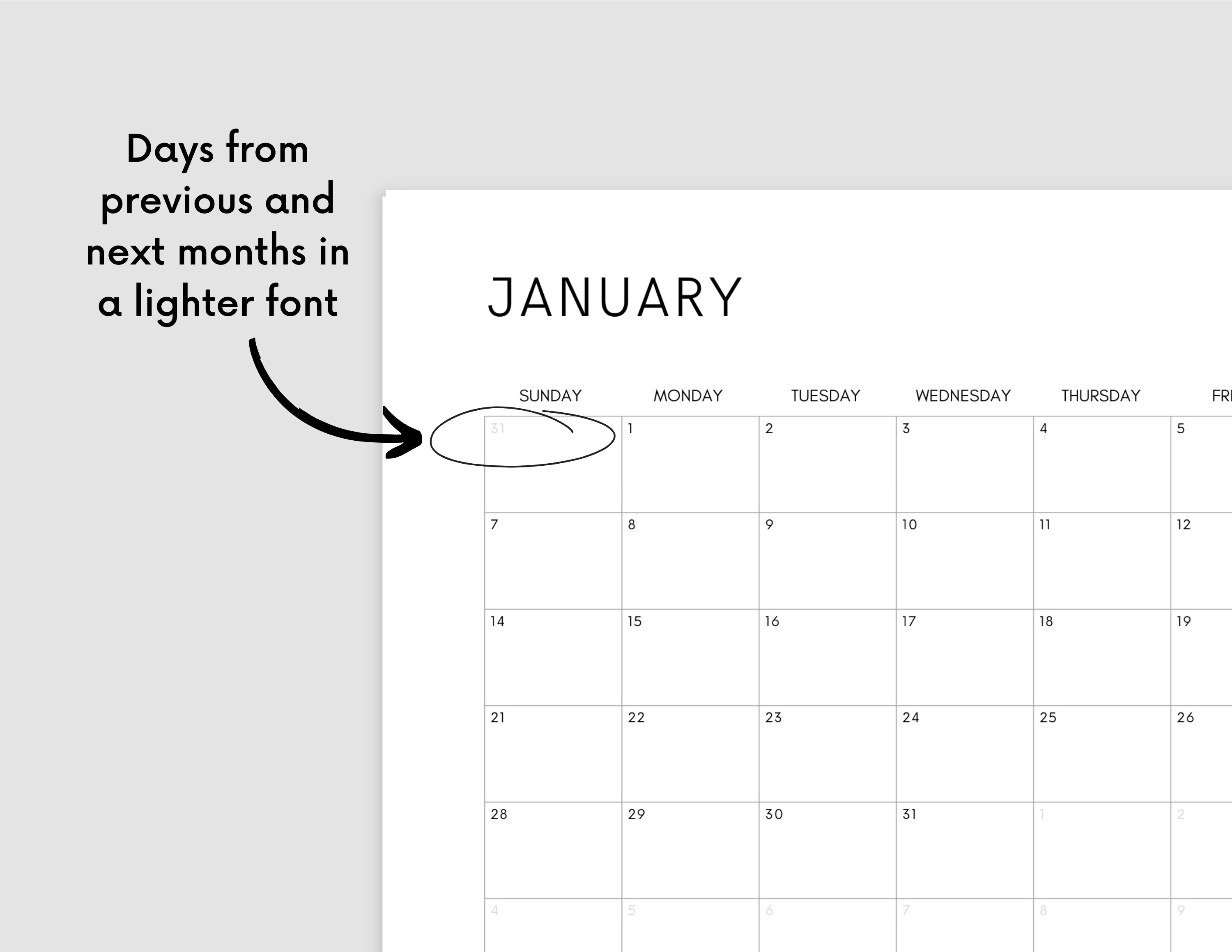 2024 Calendar Printable Minimalist 12month Calendar Etsy