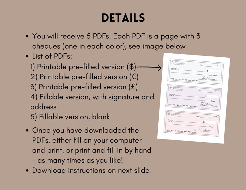 Original Printable Cheque Templates for Manifestation & Abundance ...