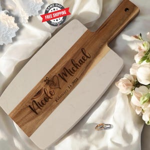 Personalized Marble Wood Cutting Board, Charcuterie Board, Wedding Gift, Engagement, Bridal Shower Gift, Housewarming Gift, Gift for Home