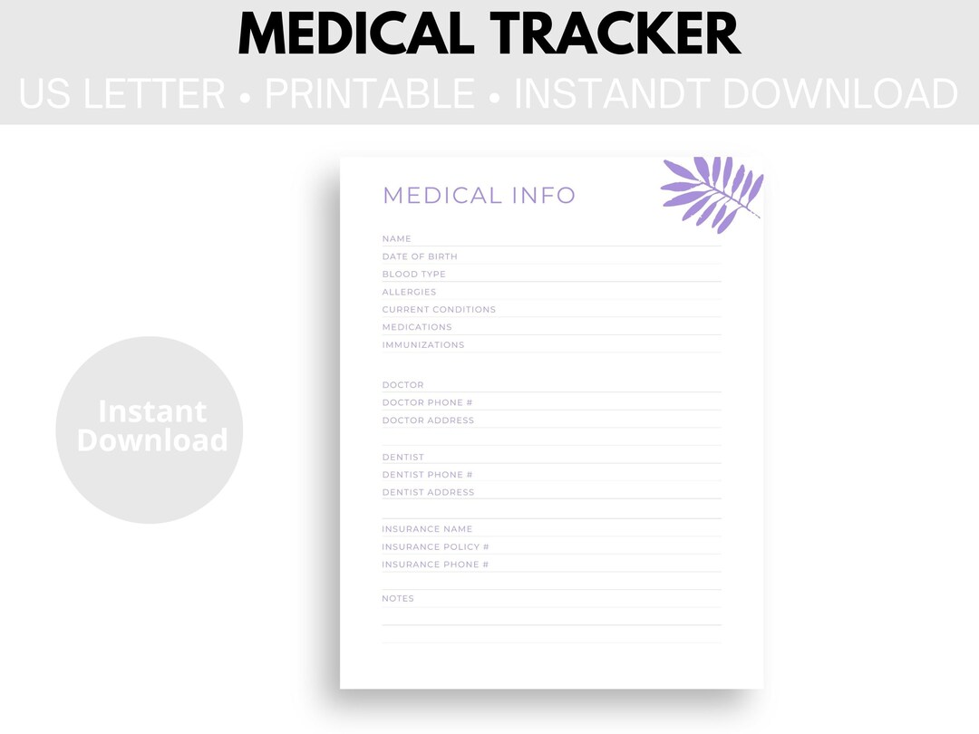 Printable Medical Tracker Planner Health Medication Binder Symptoms ...