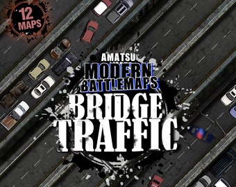 12 Modern Roads Bridges Battle Maps for virtual tabletop games | Battlemap modern urban city rpg dnd road, wargame terrain, car accident